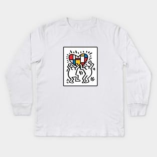 Keith lovers haring outline and Mondrian Pop Art Kids Long Sleeve T-Shirt